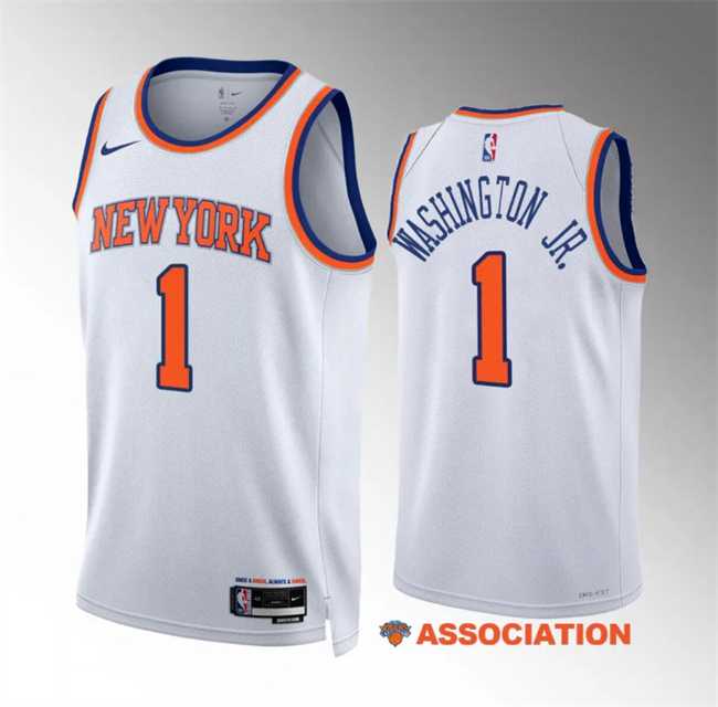 Men%27s New Yok Knicks #1 Duane Washington Jr White Association Edition Stitched Basketball Jersey Dzhi
